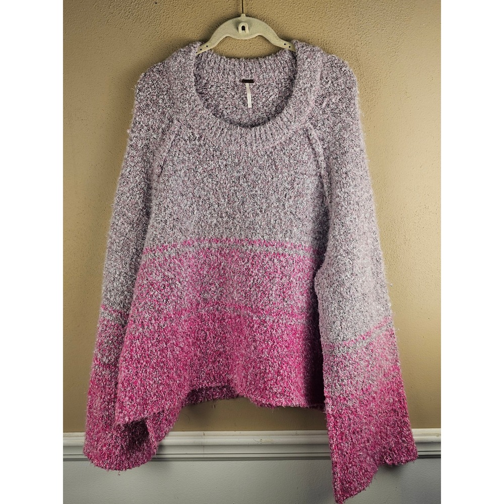 Free People Pink Purple Gradient BFF Cocoon Dip Dye Flare Sleeve Sweater XL